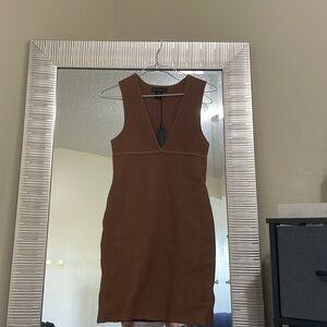 House of Harlow Deep V Neck Brown Bodycon Dress